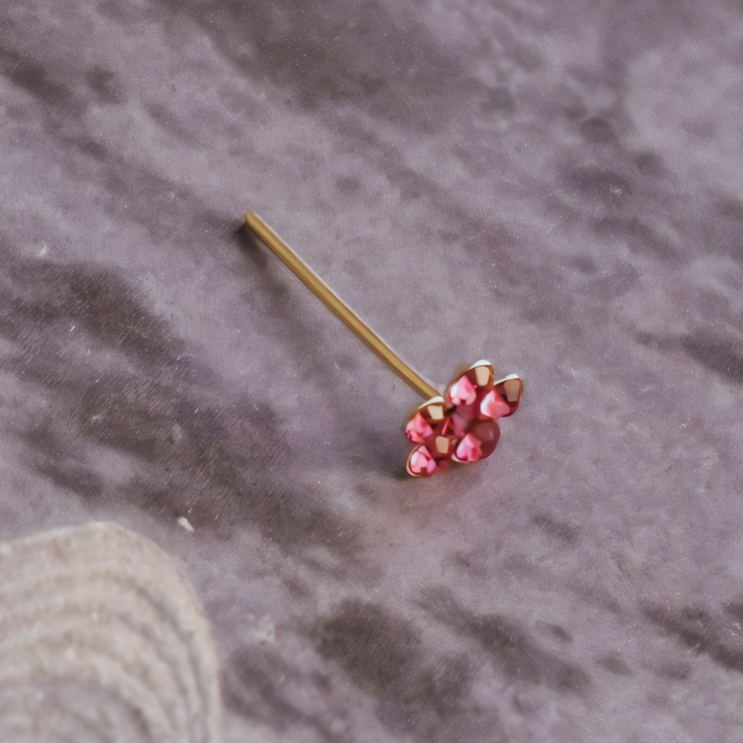 Aros De Plata 925 Piercing Flor Con Circones rosas-3