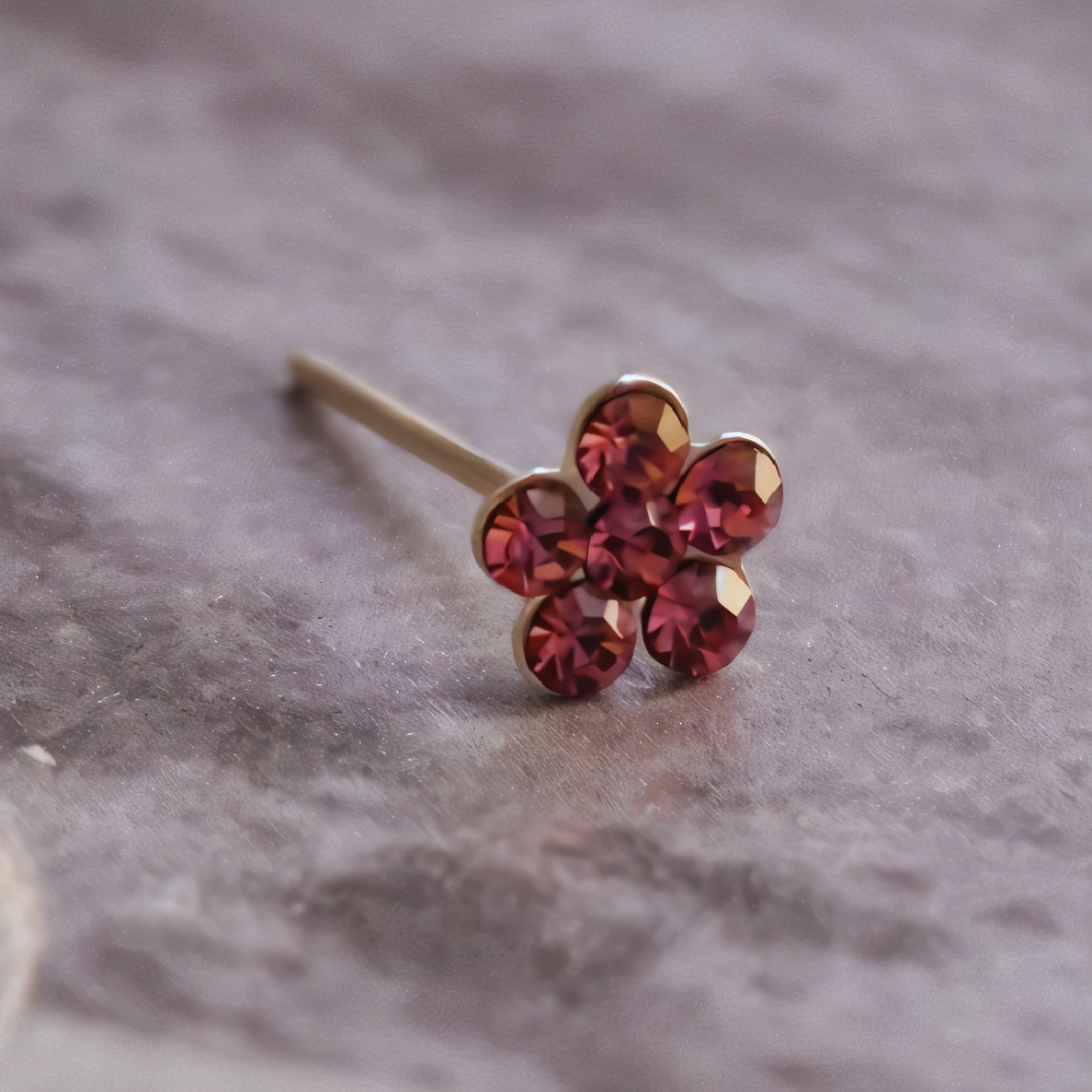 Aros De Plata 925 Piercing Flor Con Circones rosas-4