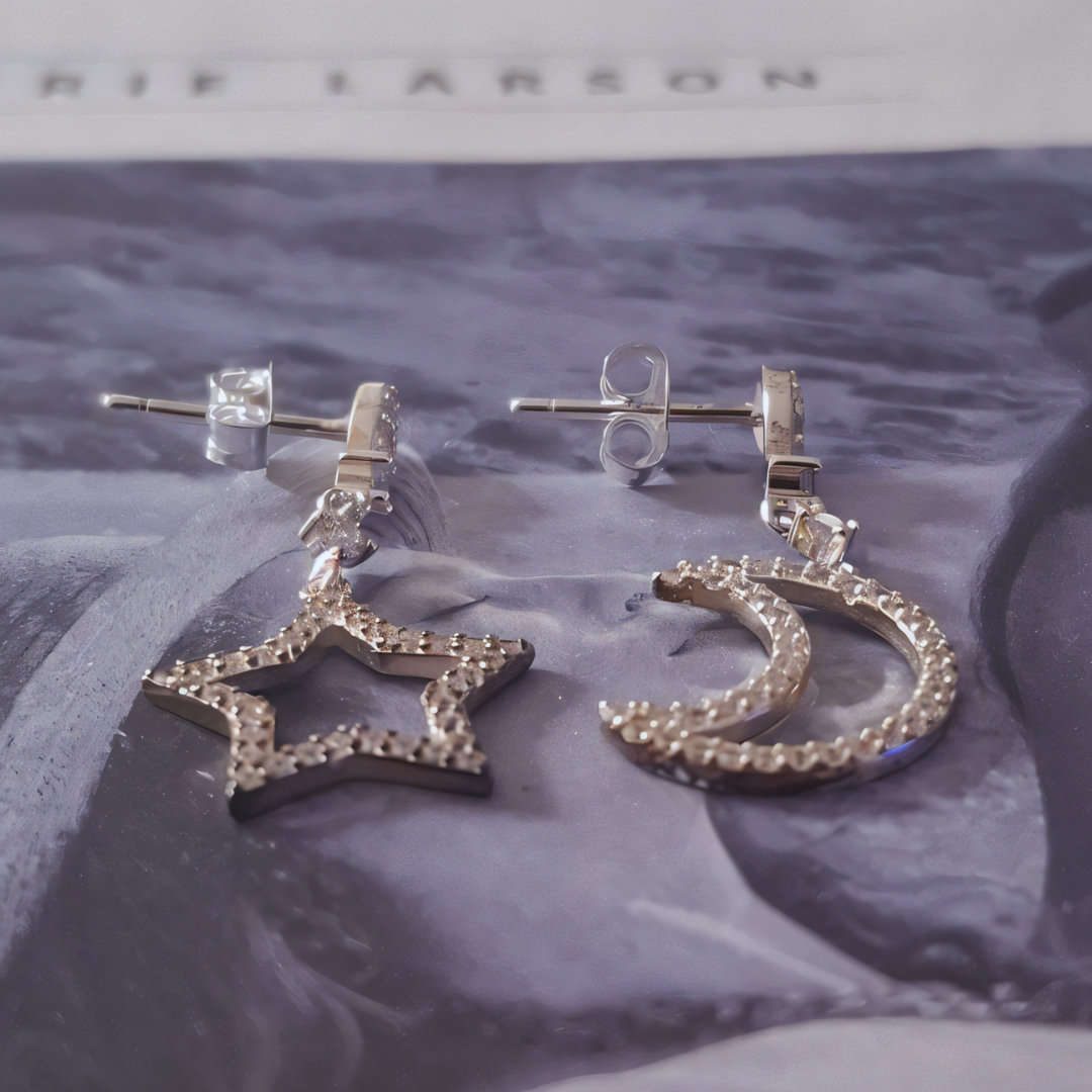 Aros de plata 925 diseno estrella y luna con circones-4