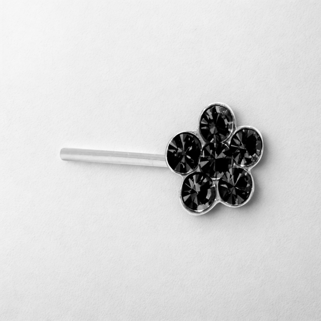 Aros De Plata 925 Piercing Flor Con Circones negros-1