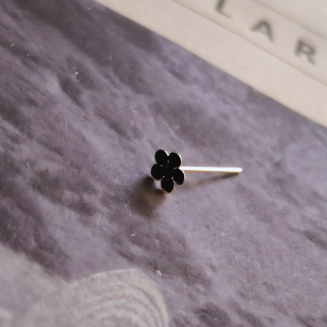 Aros De Plata 925 Piercing Flor Con Circones negros-3