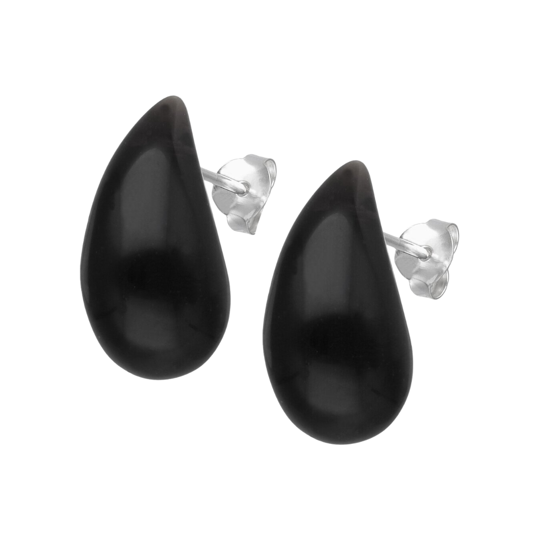 Aros De Plata 925 Gota Chunky Cuarzo negro-0
