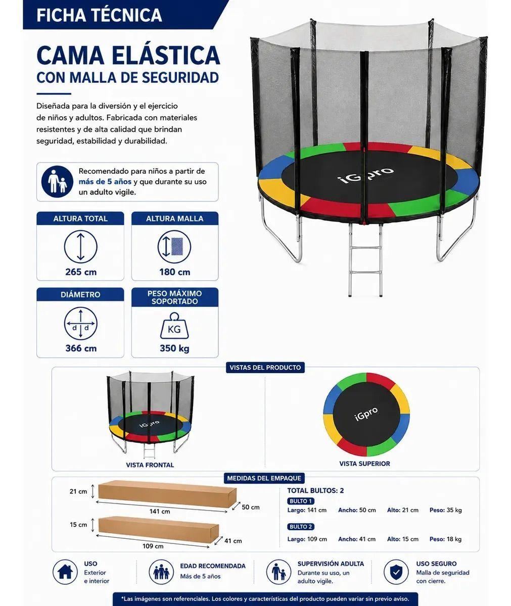 Cama Elastica IGpro con Malla y Escalera 3.66 mt 12FT-4
