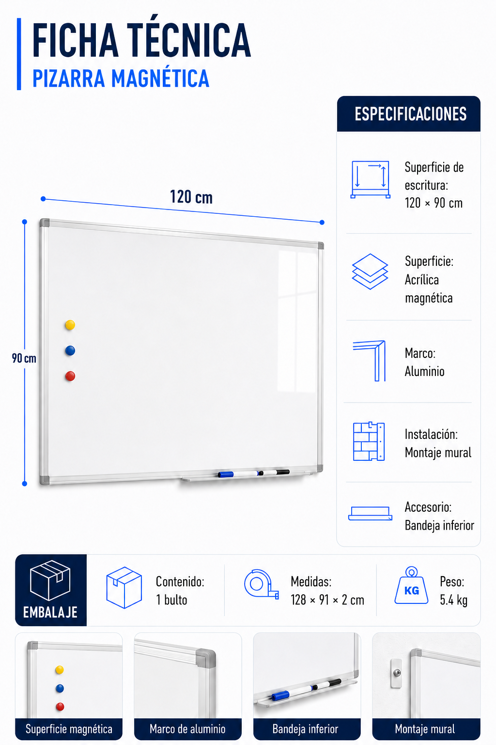 Pizarra «Full Magnetic» Pared 90x120cm-3