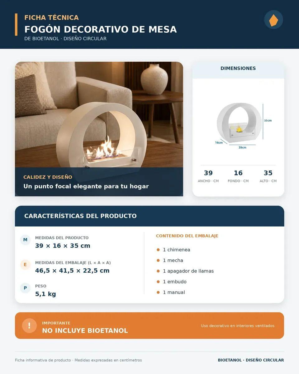 Fogón Decorativo De Mesa Bioetanol 35cm-3