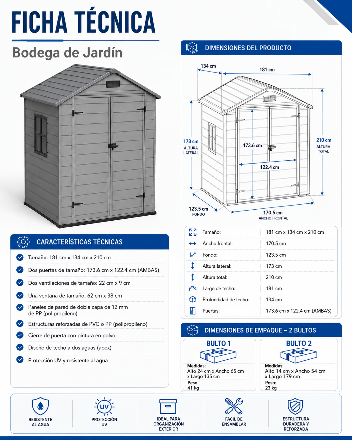 Bodega Jardin Plastico 182x134x210CM 2.44m2-4