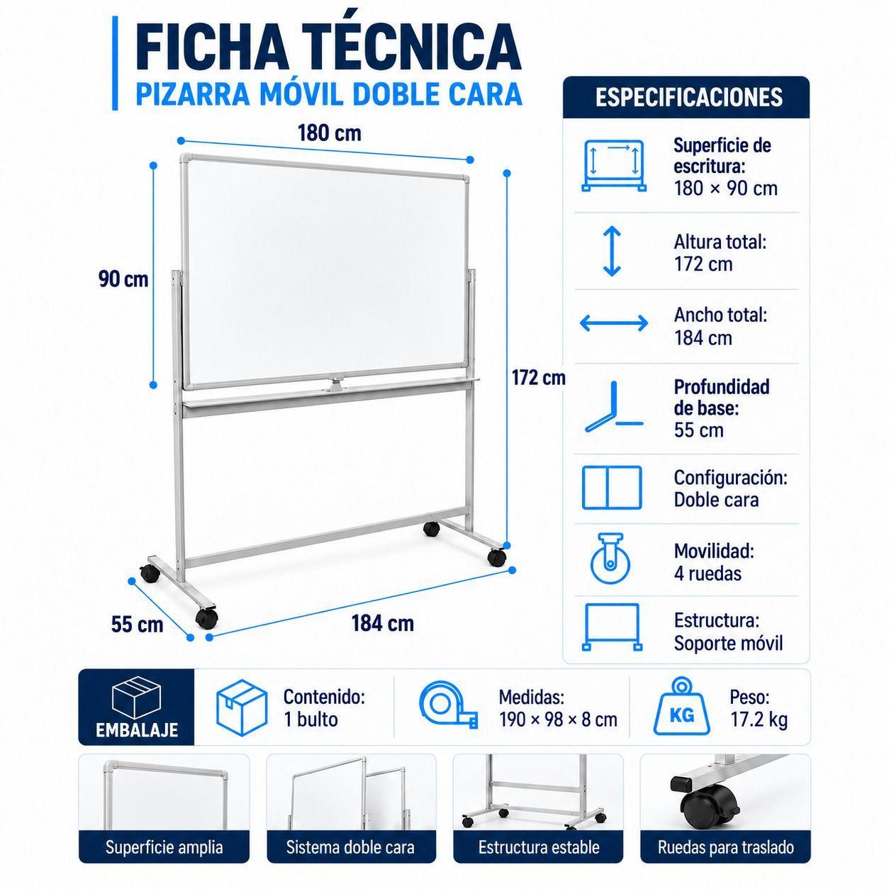 Pizarra Classic Móvil Magnética Doble Cara 90x180 Cm-4