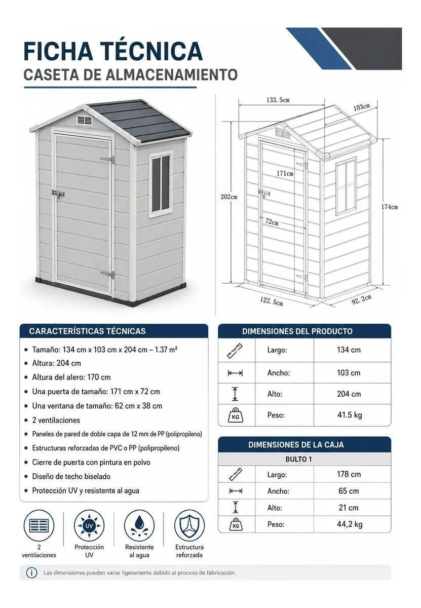 Bodega Jardin Plastico 134X103X204CM 1.37m2-4