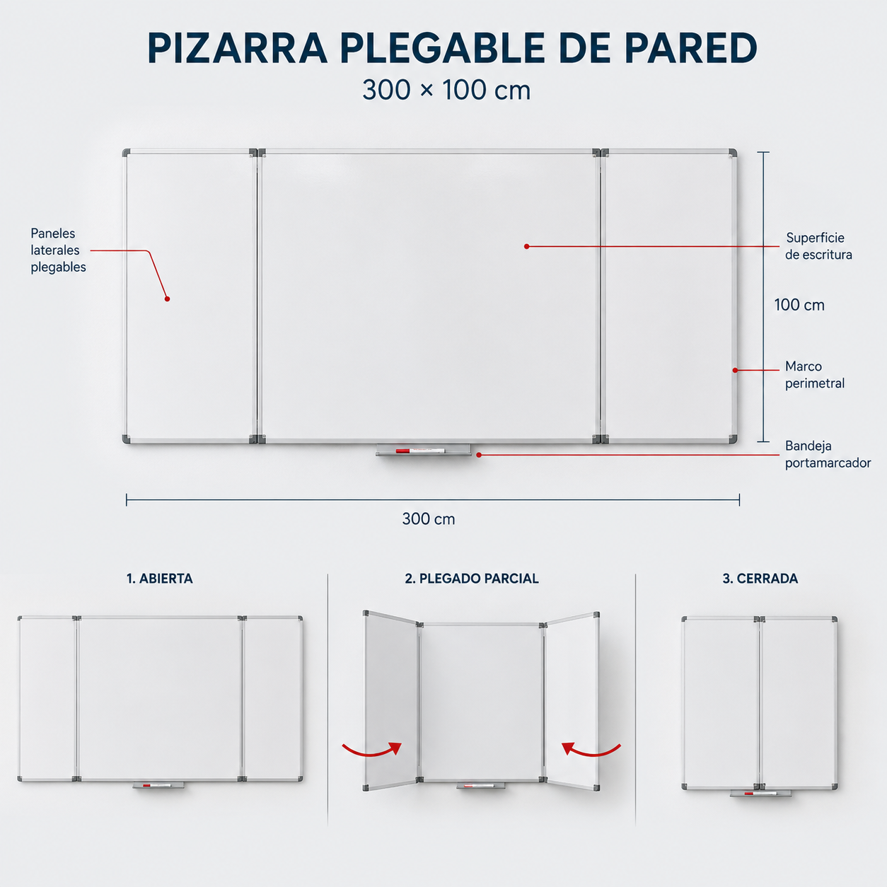 Pizarra Plegable de Pared Blanca 300x100cm-3