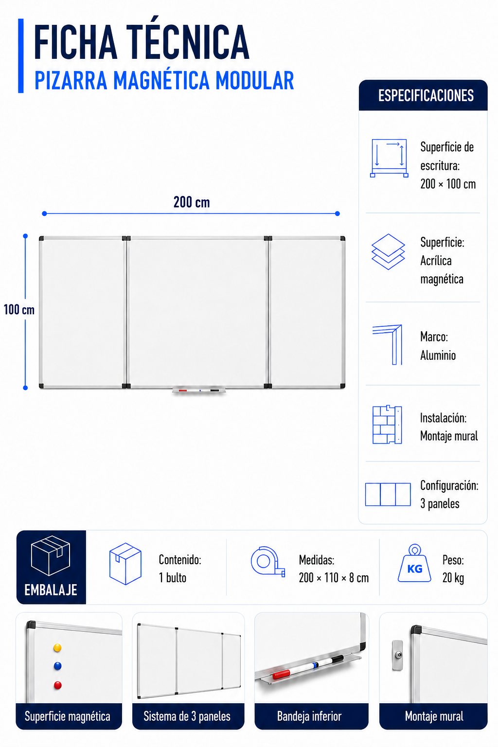Pizarra Plegable de Pared Blanca 300x100cm-4