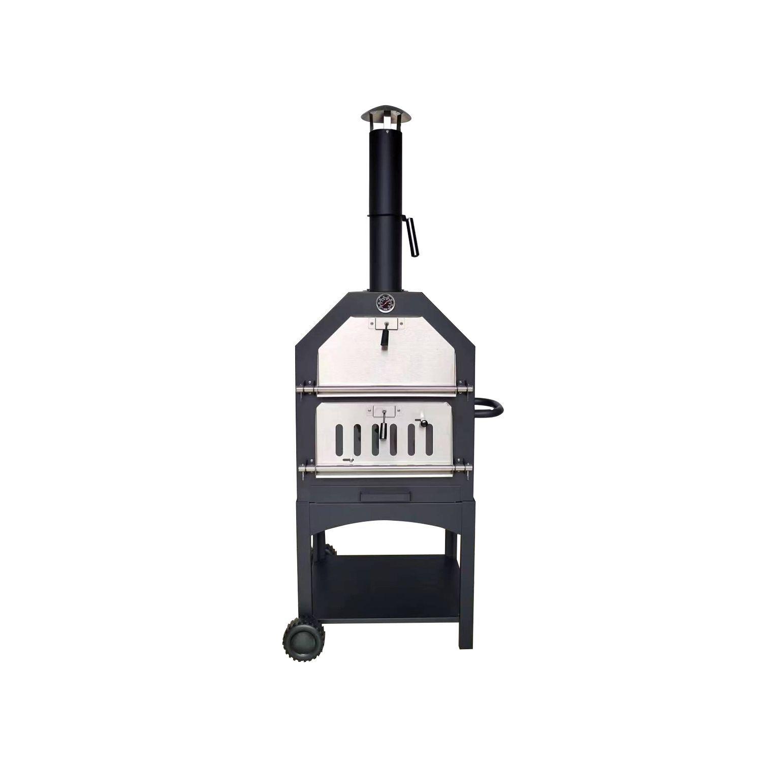 Horno Carbón Pizza Acero Chimenea + Termómetro-0