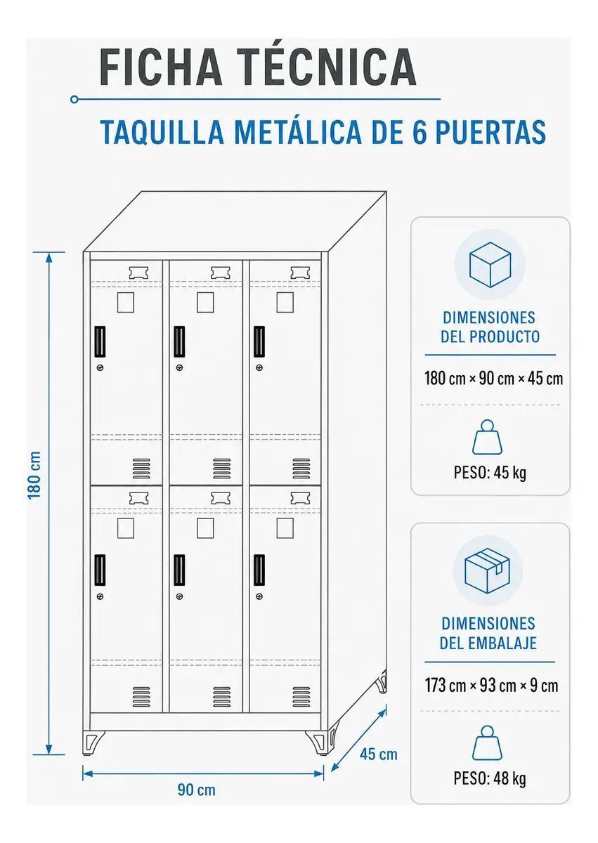 Locker 3 Cuerpos 6 Casilleros 180x90x45cm-4