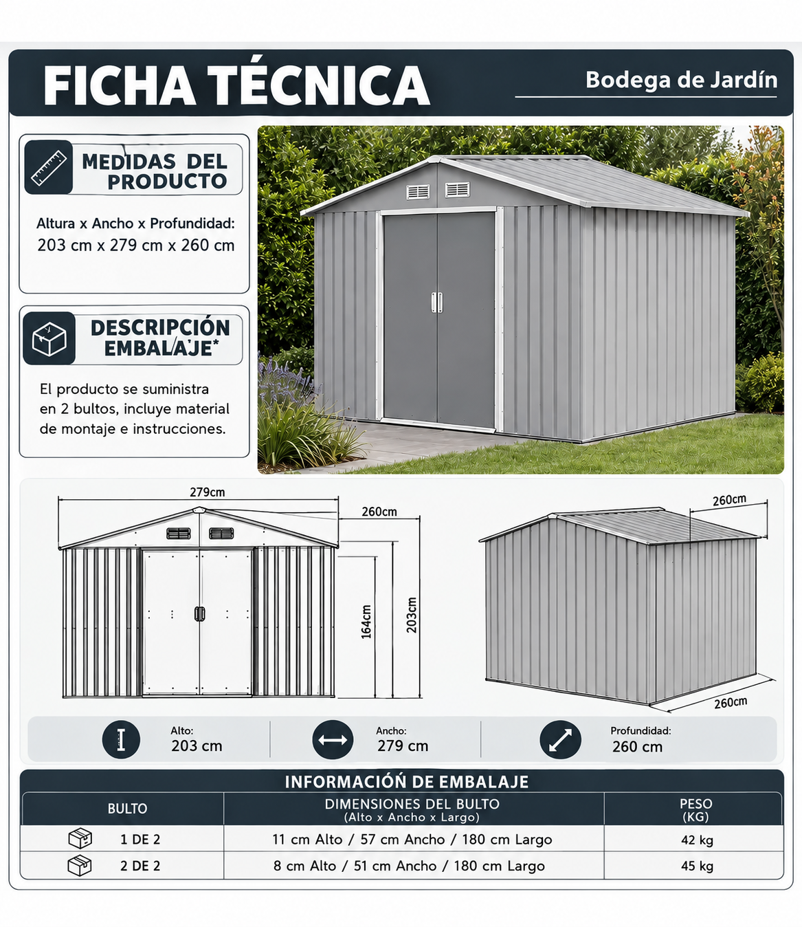 Bodega de Jardín 7.25 m2 Gris-4