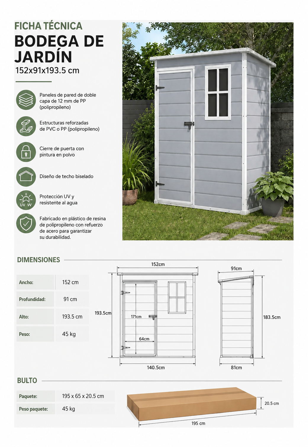 Bodega Jardin Plastico 151X91X192CM 1.37m2-4