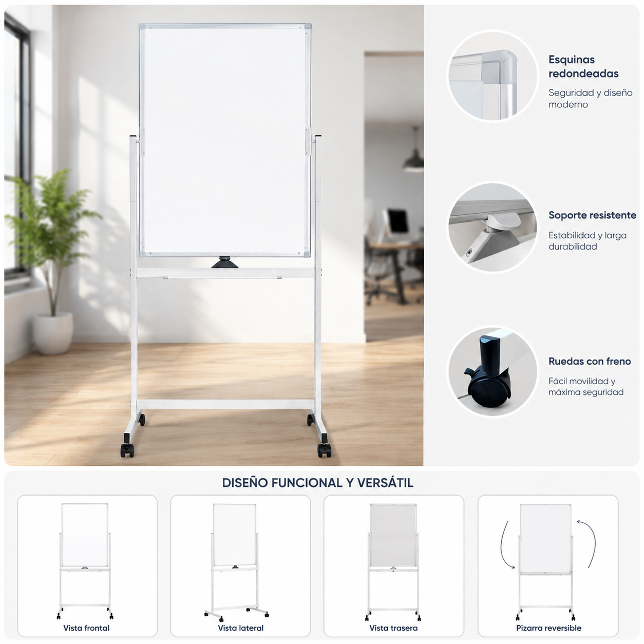 Pizarra Classic Móvil Magnética Doble Cara 60x90cm-4