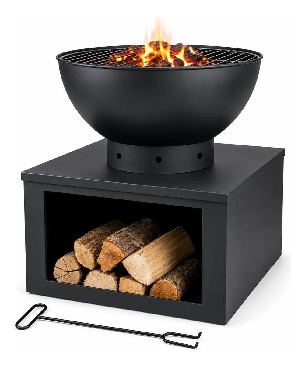 Fogon Parrilla a la Metal con Guarda leña 54x54x60cm-3