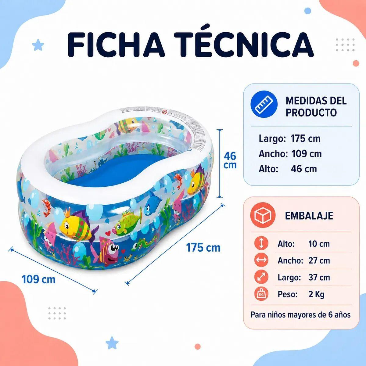 Piscina Inflable Peces 175x109cm-7