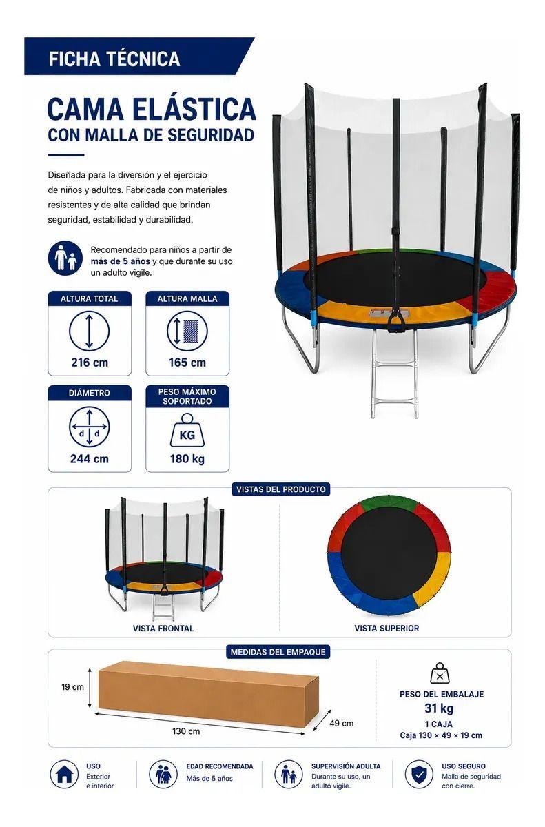 Cama Elastica IGpro con Malla y Escalera 2,44 mt 8FT-5