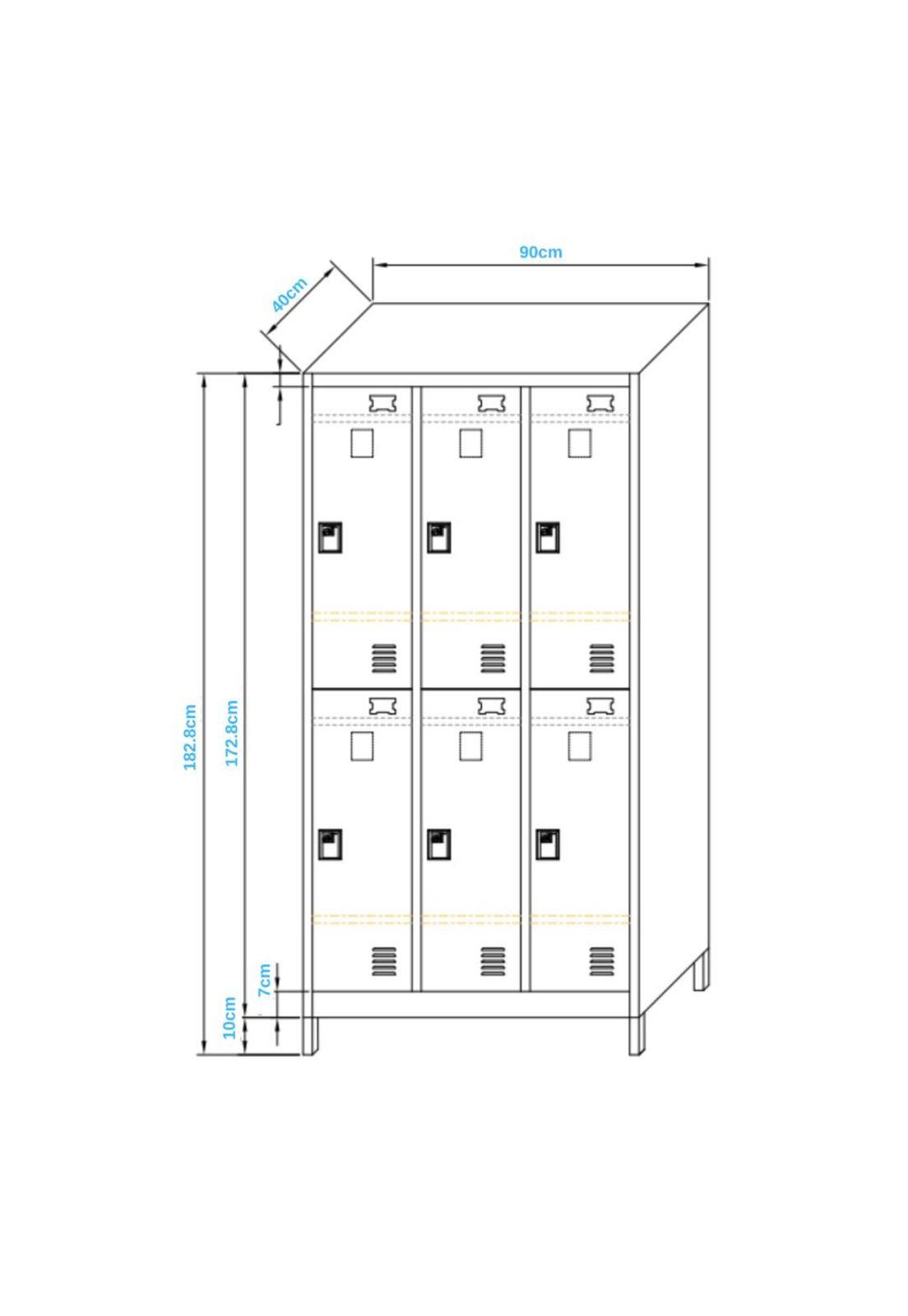 Locker 3 Cuerpos 6 Casilleros 183x90x40cm Color Negro-4