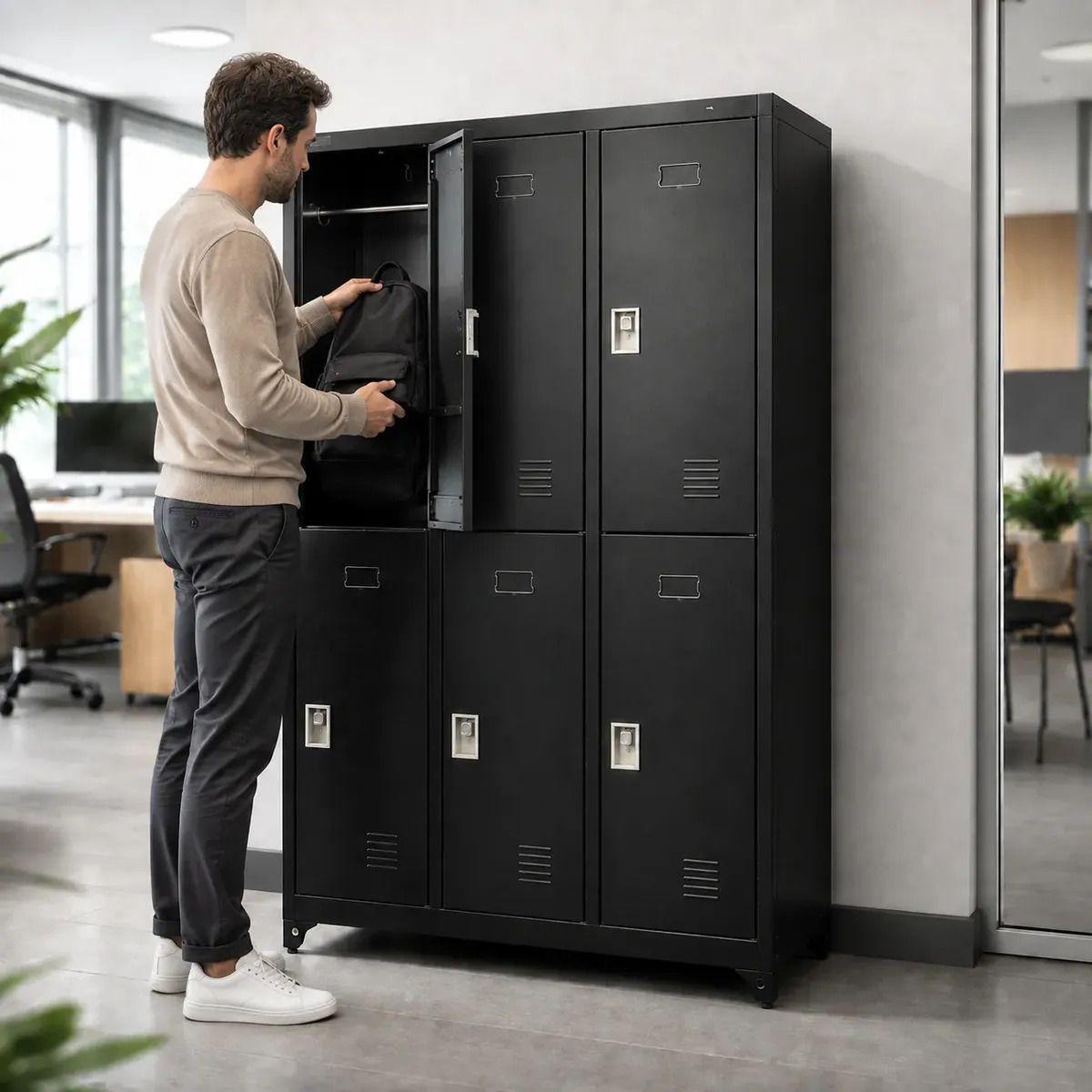 Locker 3 Cuerpos 6 Casilleros 183x90x40cm Color Negro-1