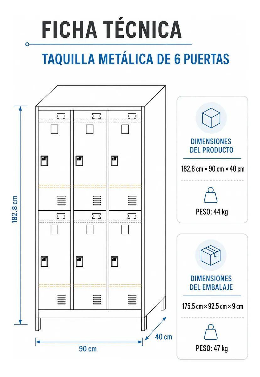 Locker 3 Cuerpos 6 Casilleros 183x90x40cm Color Negro-5