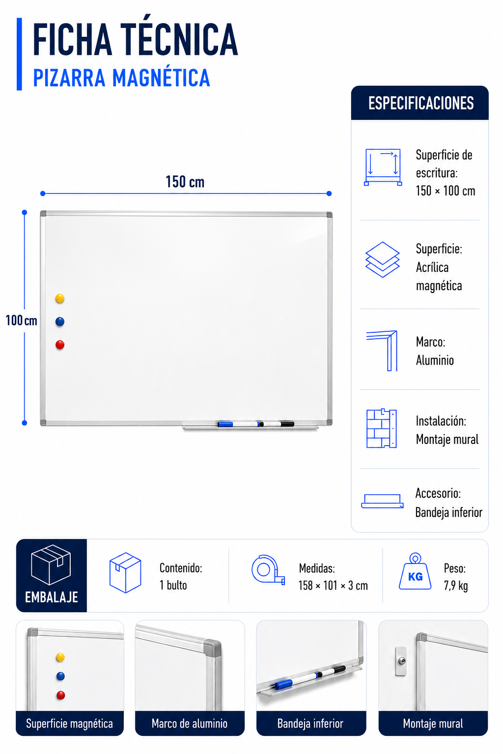 Pizarra Full Magnetic 100x150cm-3