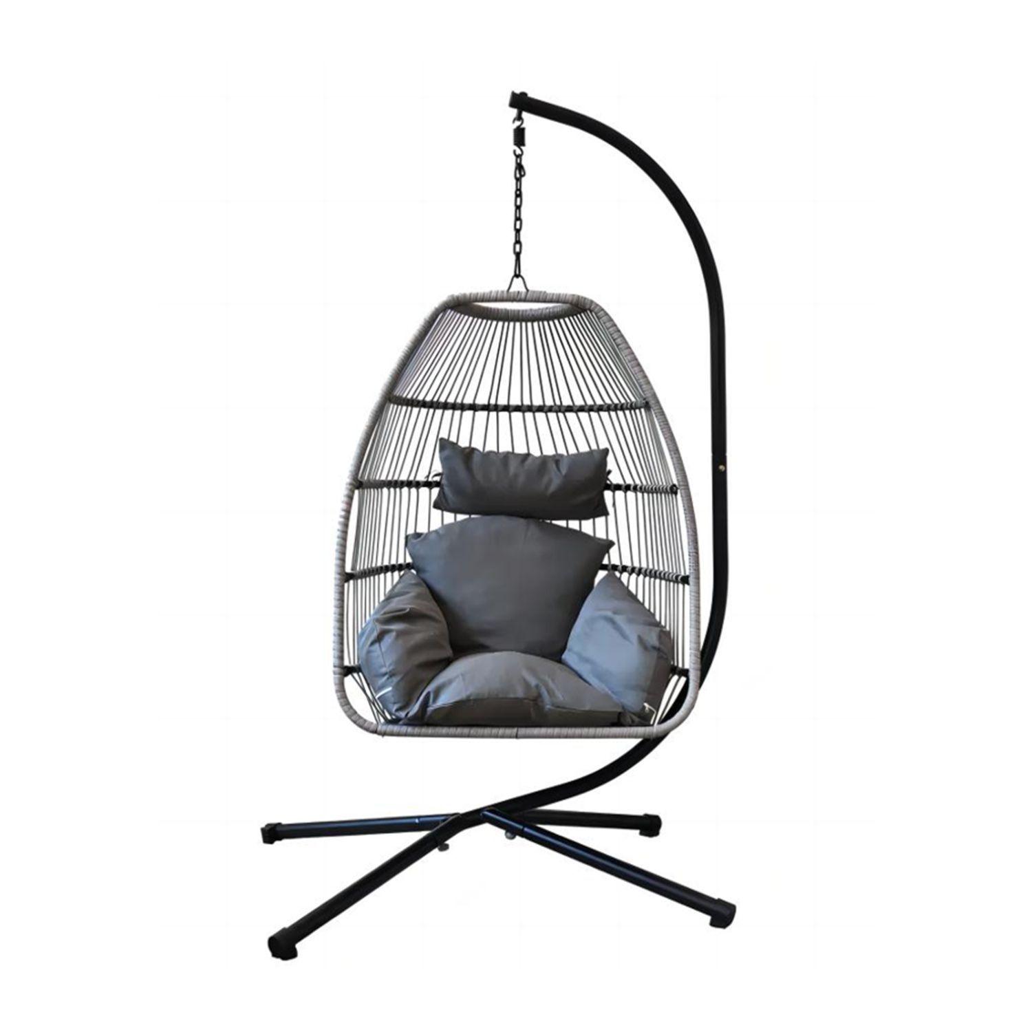 Silla Colgante Ratán Gris 101cm x 95cm x 195cm-0