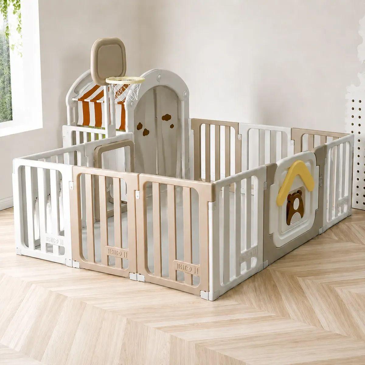 Corral infantil plegable mas Aro de Baloncesto con Casita -0