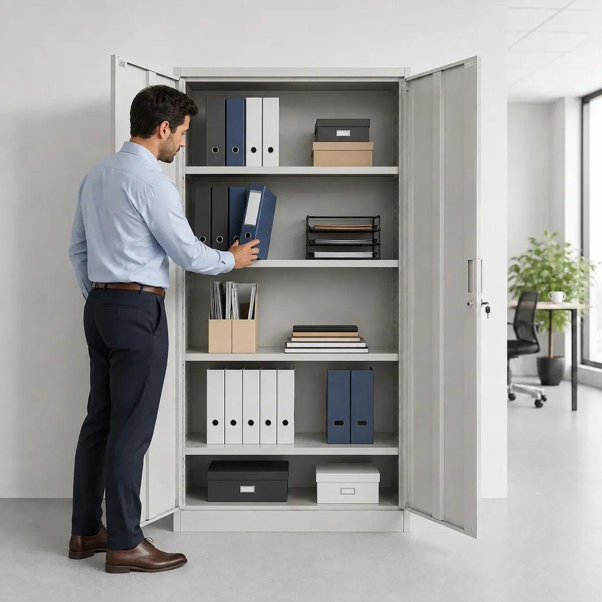 Estante Armario Metálico Oficina 2 Puertas Blanco-1
