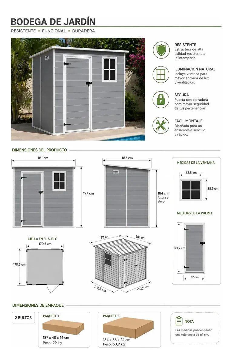 Bodega Jardín Plástico 6x6FT Gris 3,3 m2-3