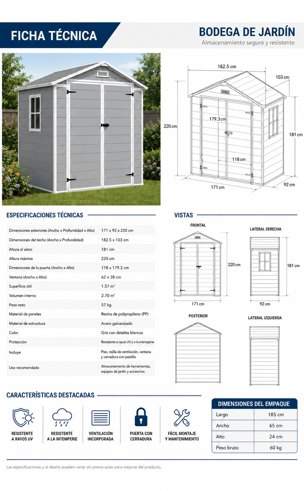 Bodega Jardin Plastico 181X103X226CM 1.86m2-4