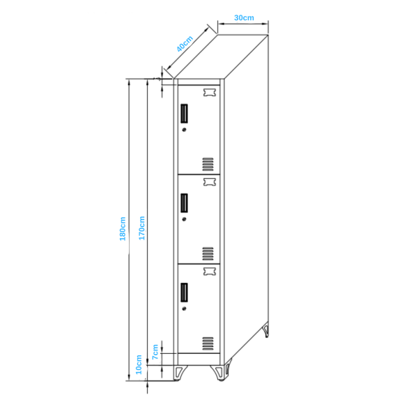 Locker 1 Cuerpo 3 Casilleros 180x30x45cm Negro-2
