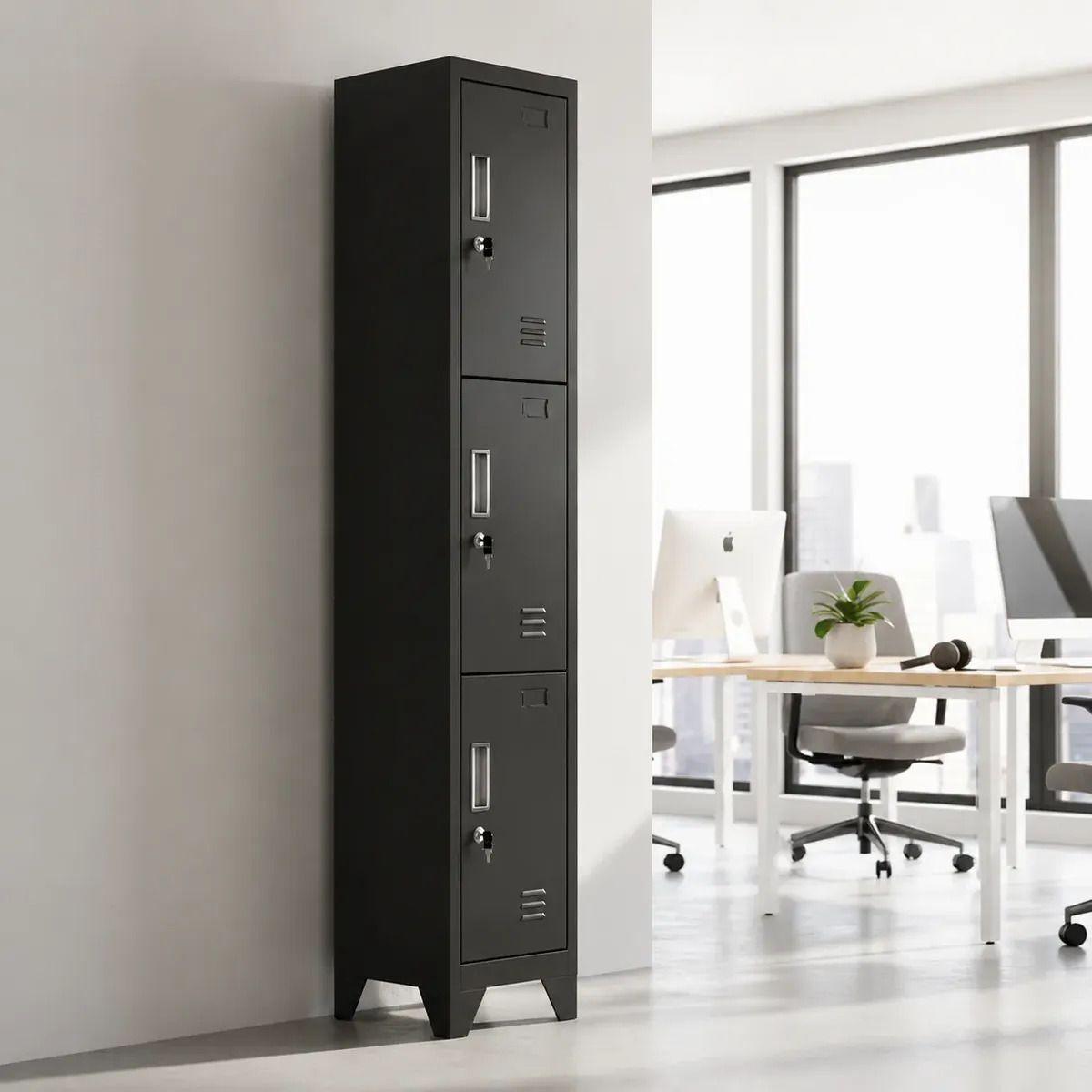 Locker 1 Cuerpo 3 Casilleros 180x30x45cm Negro-0