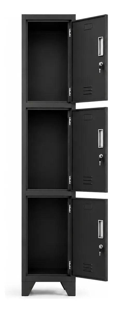 Locker 1 Cuerpo 3 Casilleros 180x30x45cm Negro-2