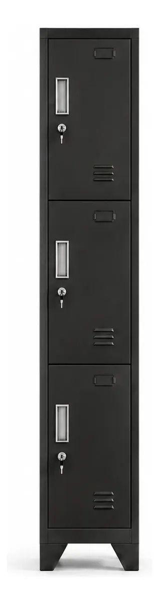 Locker 1 Cuerpo 3 Casilleros 180x30x45cm Negro-3