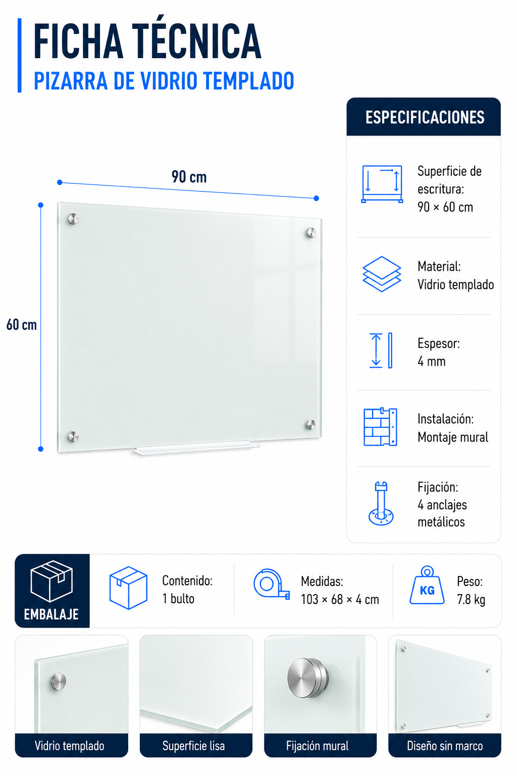 Pizarra Glass Pro Vidrio Templado 60x90cm-3