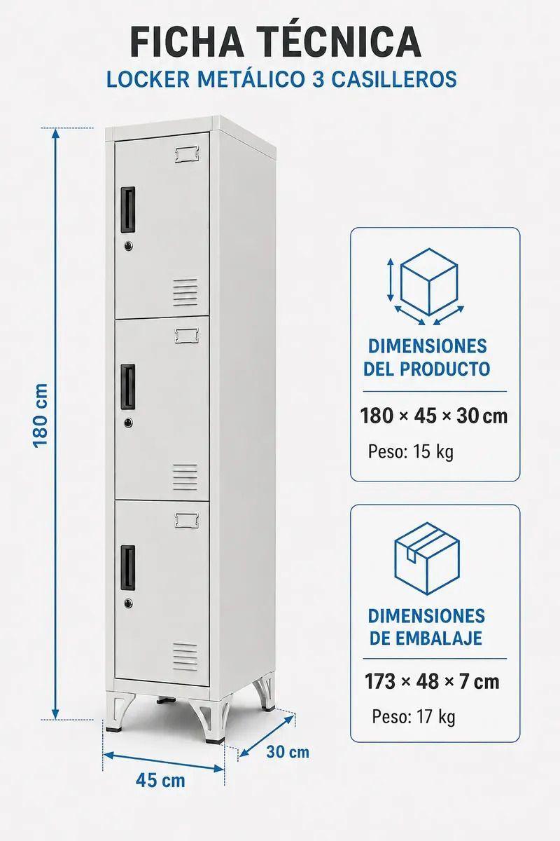 Locker 1 Cuerpo 3 Casilleros 180x30x45cm-4