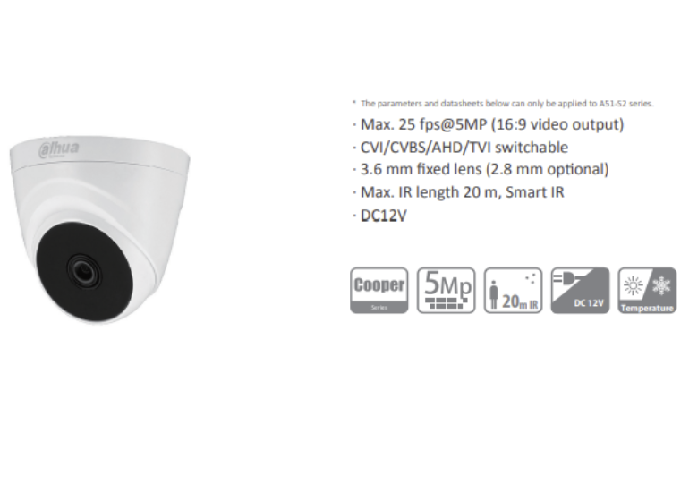 Cámara de Seguridad Domo IR 20m HDCVI 5mp fixed eyeball -1