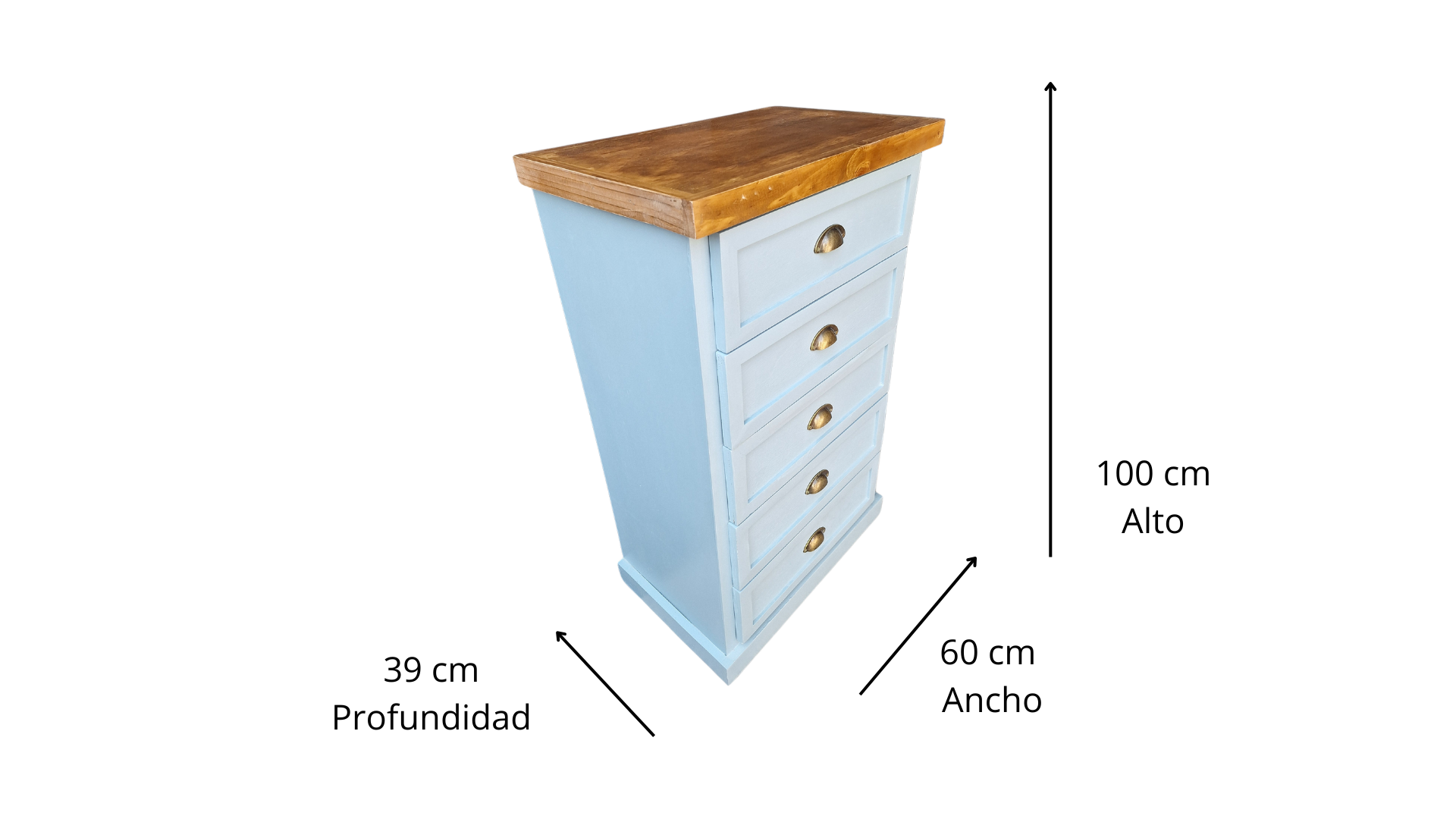Comoda Rustica Crotona 5 Bicolor Celeste -3