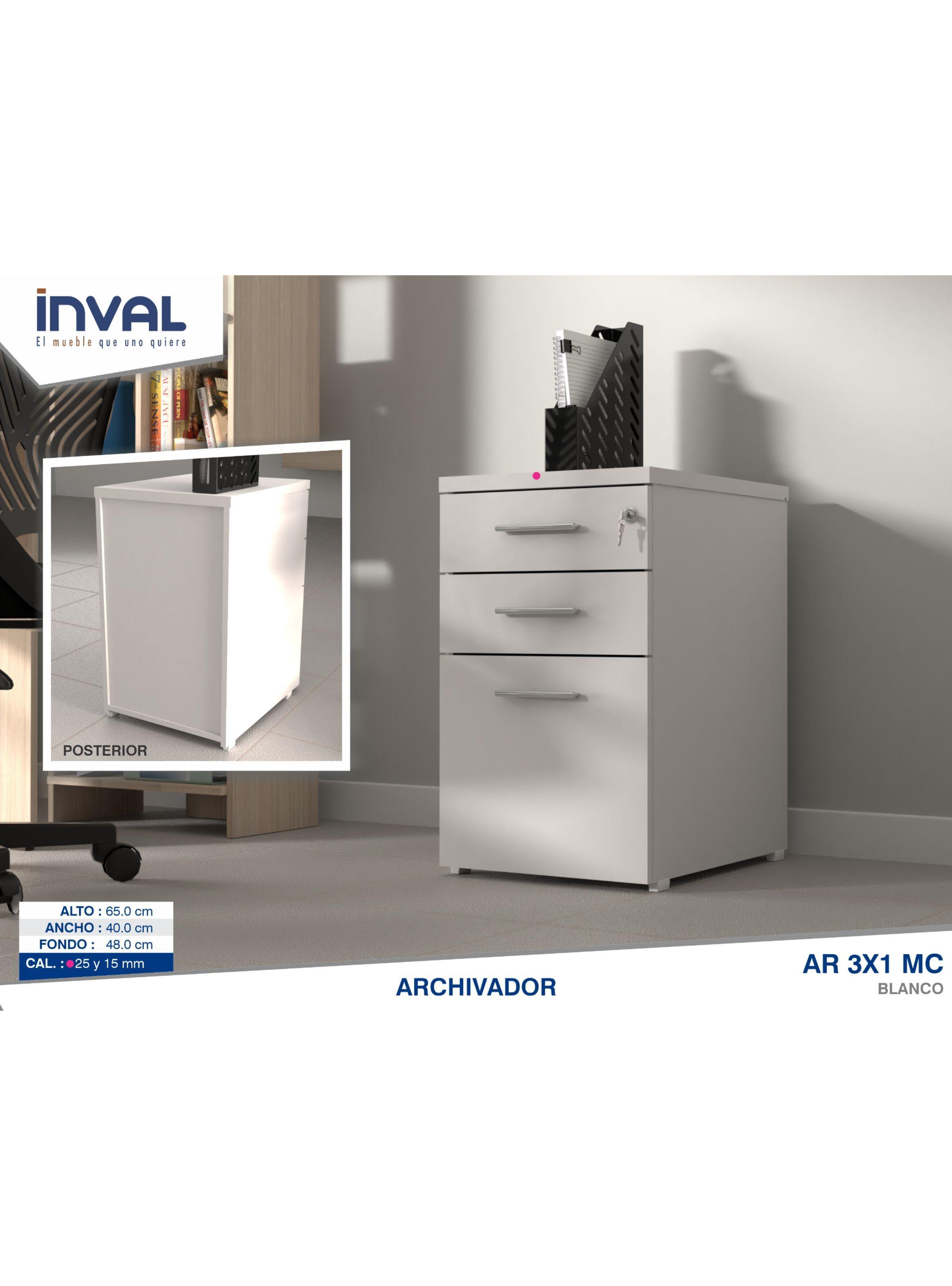 Archivador Blanco 3 Cajones Con Llave Ar3x1-4