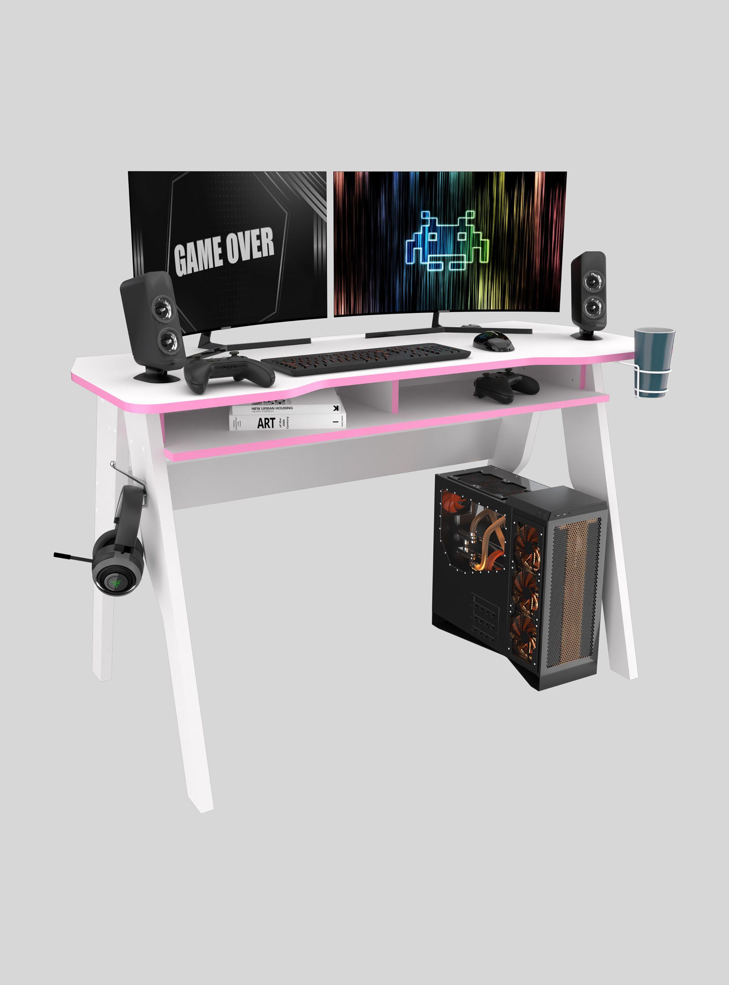 Escritorio Gamer Blanco con Canto Rosa ES20503-0