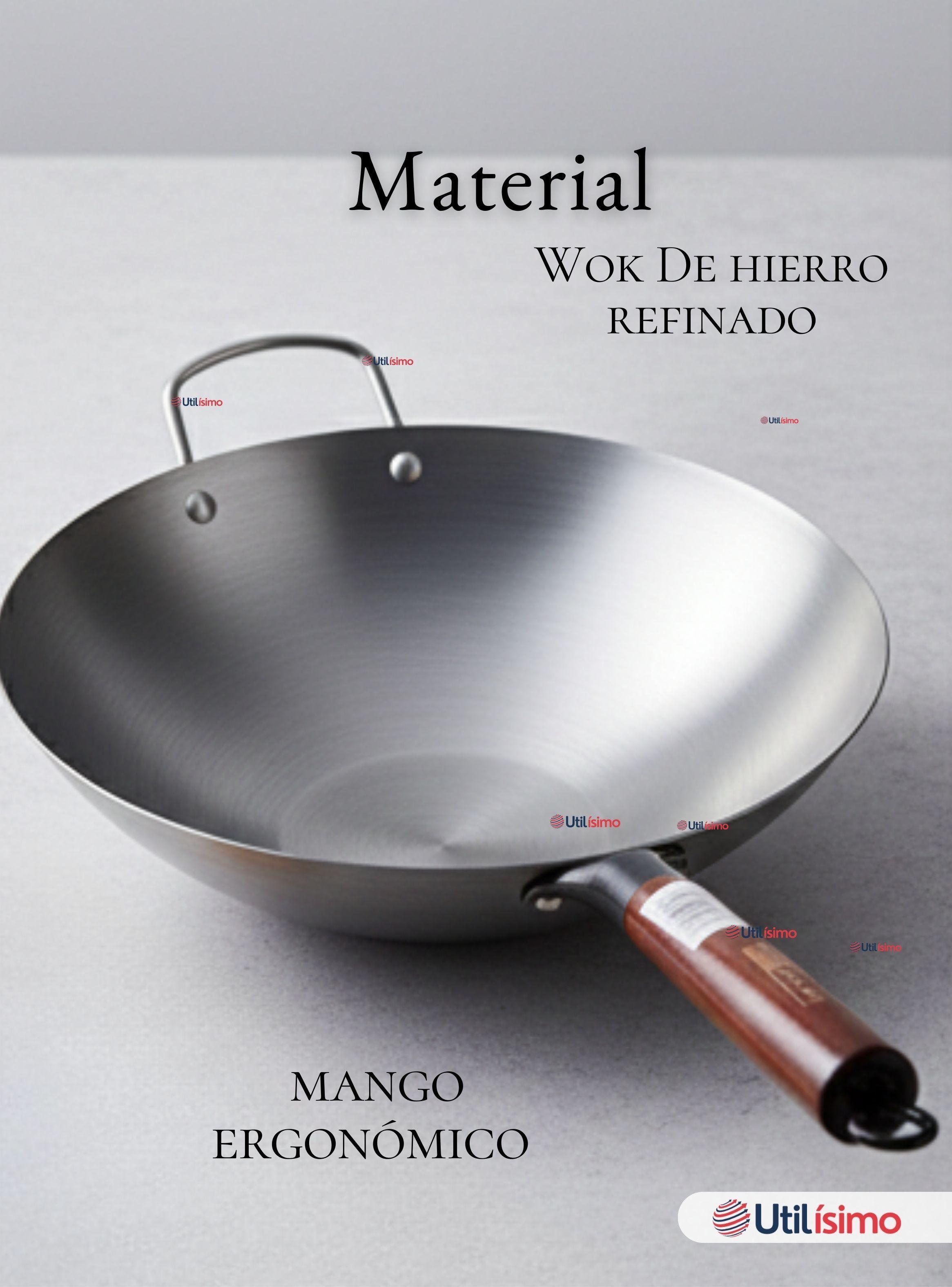 Sartén Wok de Hierro Concavo de 34cm Con Mango Color Plateado-4