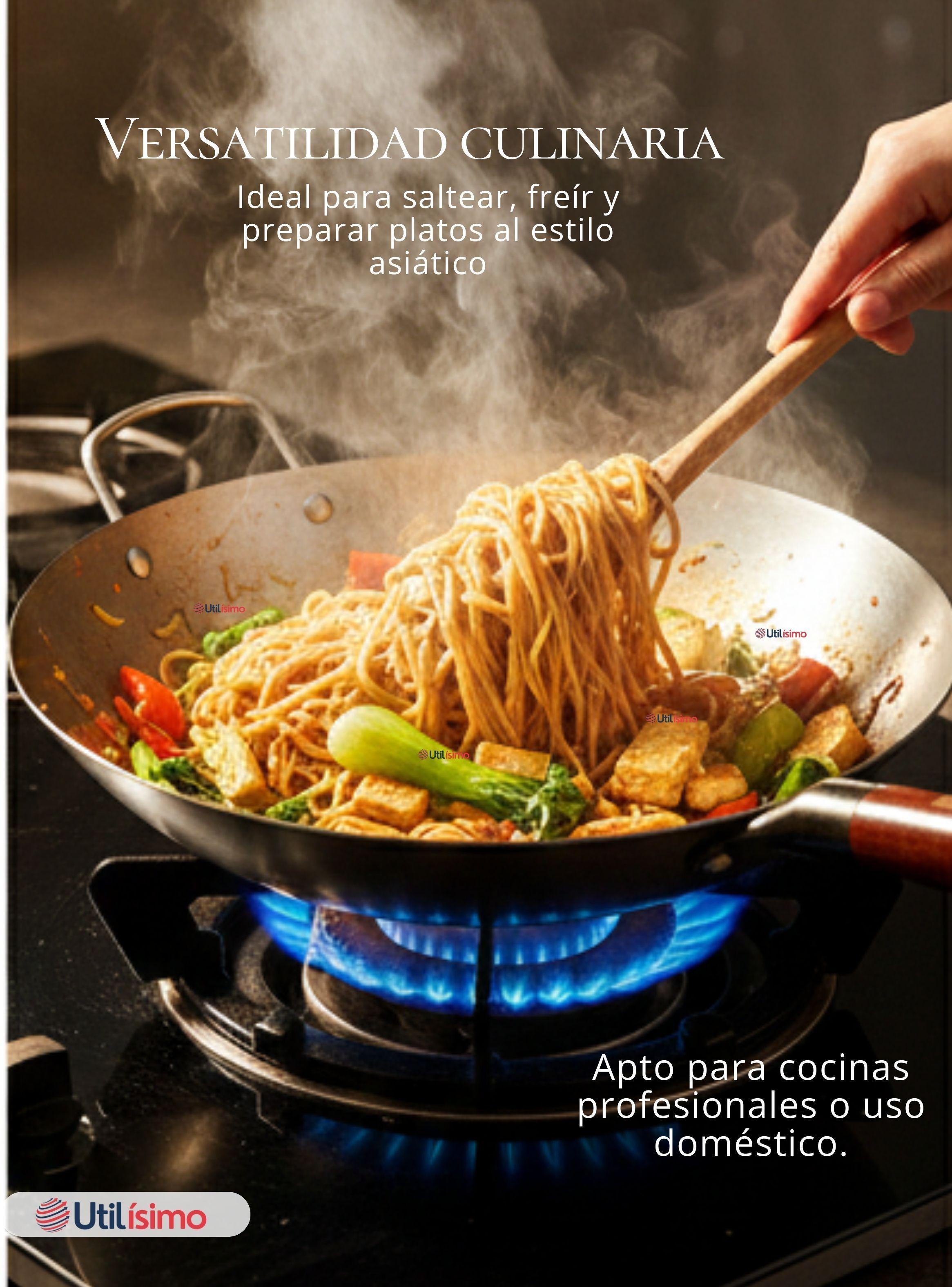 Sartén Wok de Hierro Concavo de 34cm Con Mango Color Plateado-6