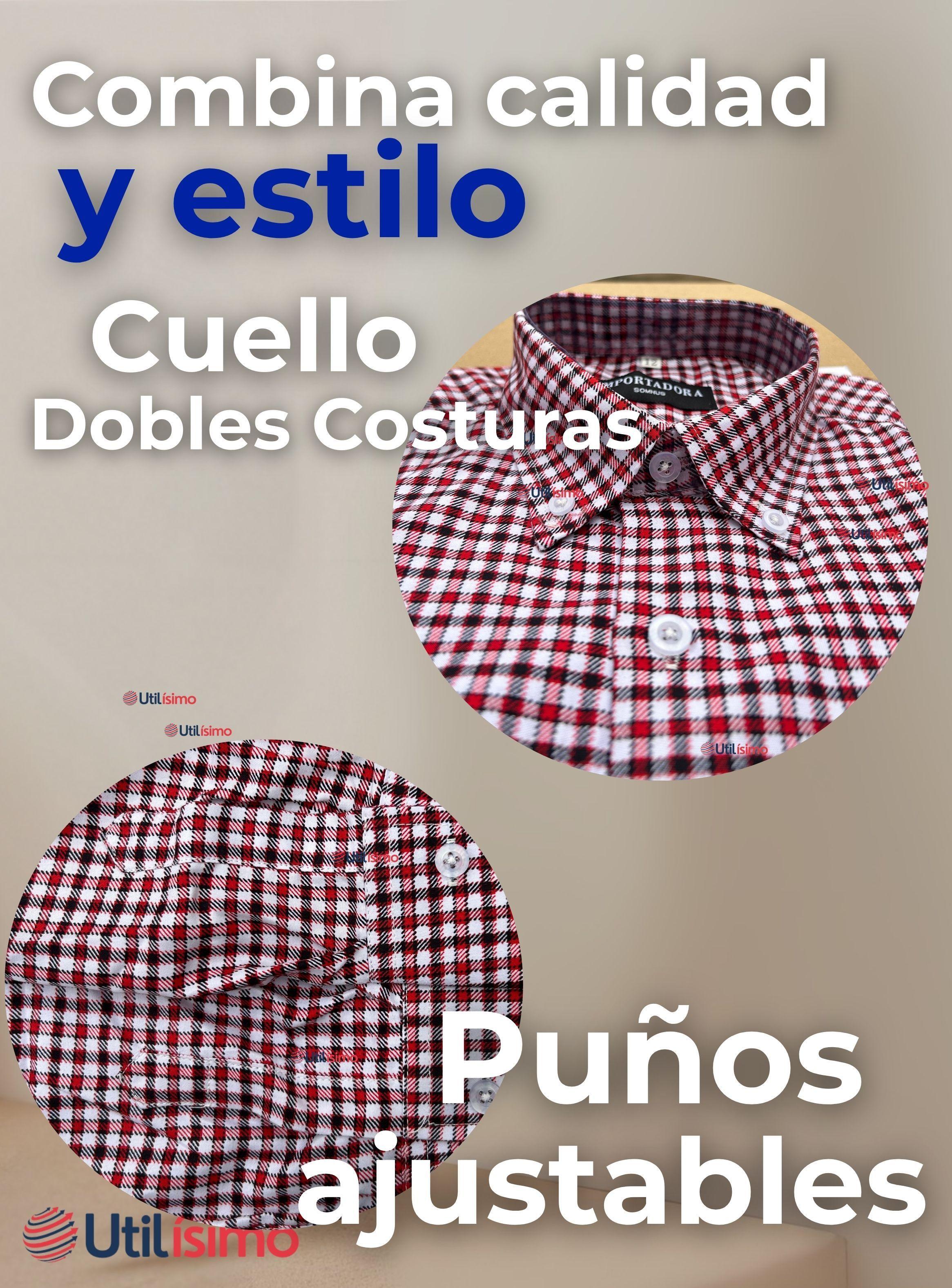 Camisa Huaso Cuadrillé Manga Larga 100% Algodón  Cuadros Rojo y Negro -3