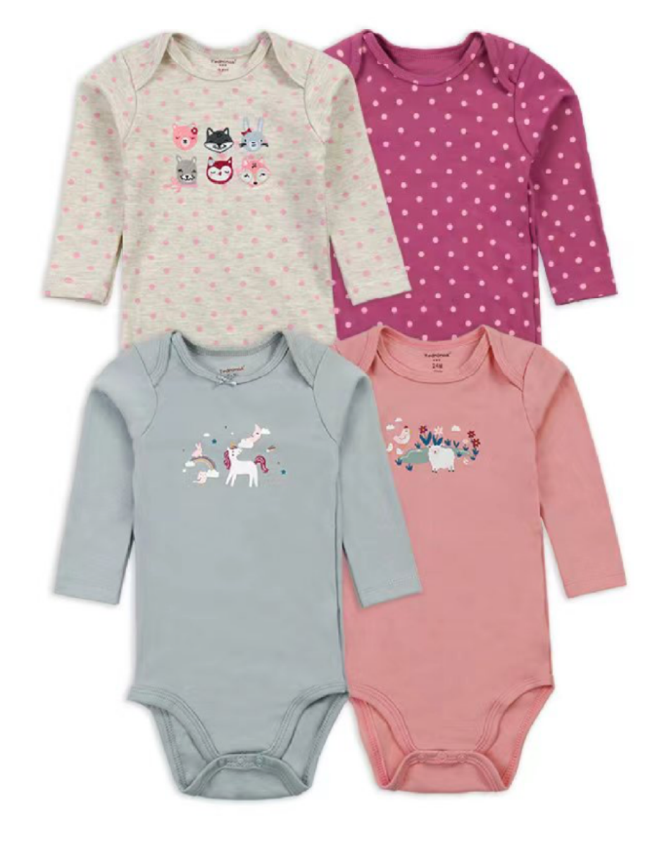 Body Bebe Niña Pack 4 Bodys Tedmimak Algodón Manga Larga-0