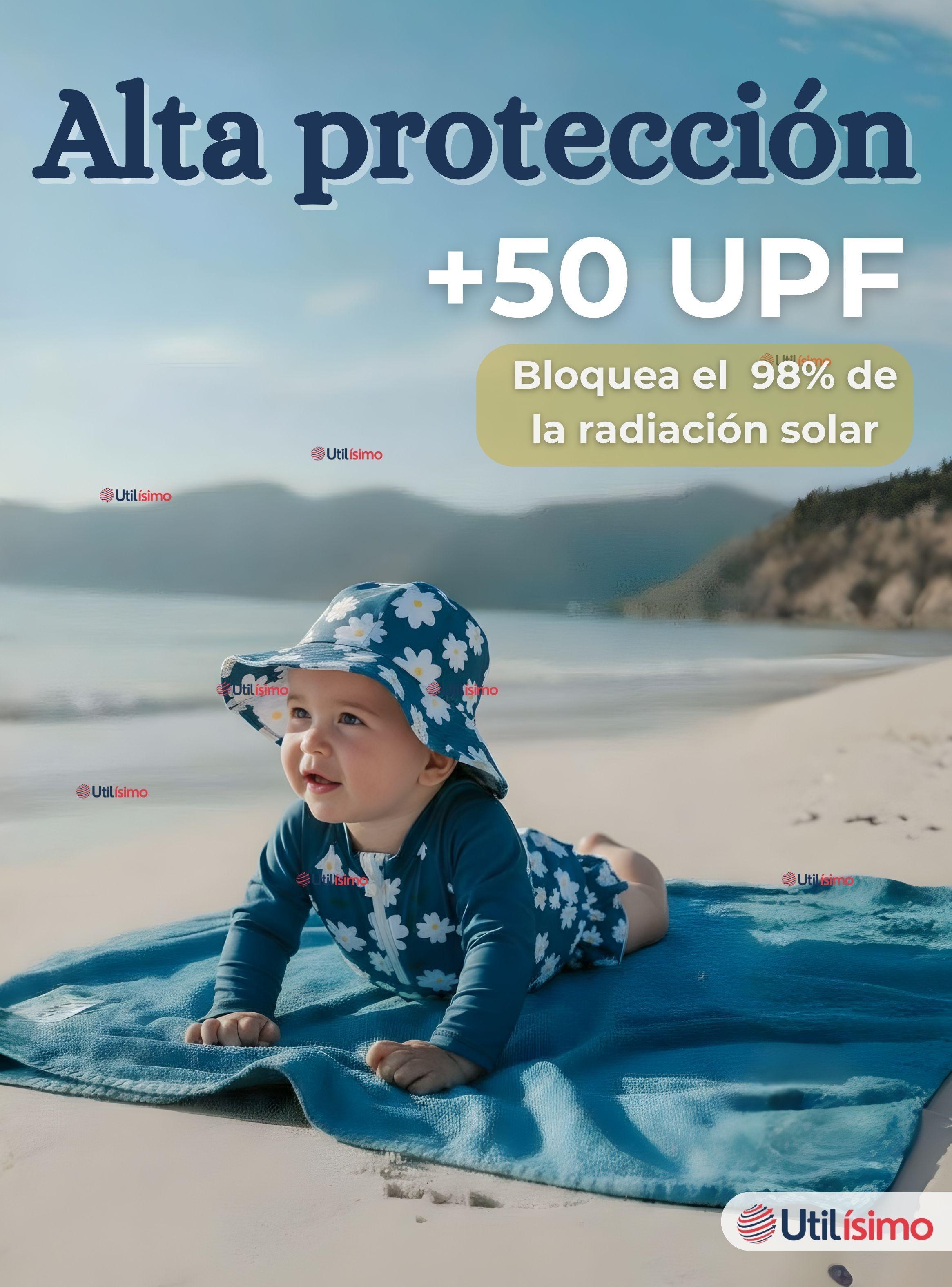Traje de Baño Enterito Manga Larga Con Gorro para Niña de 9 a 36 Meses Azul-3
