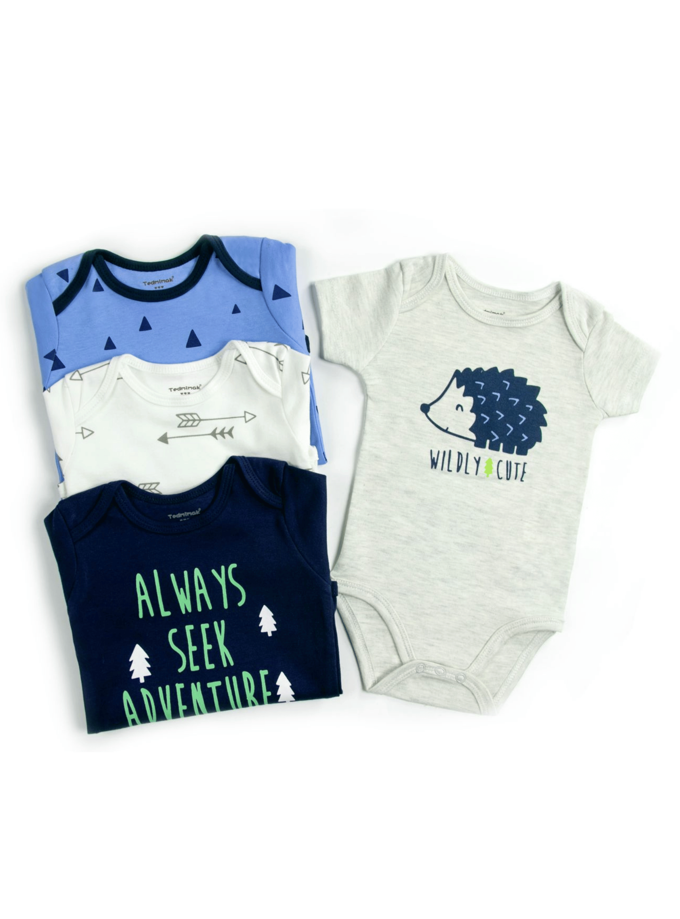 Pack 4 Unidades Extensor Body Bebé +Pack 4 Bodys Algodón Niño Puercoespín Azul-3