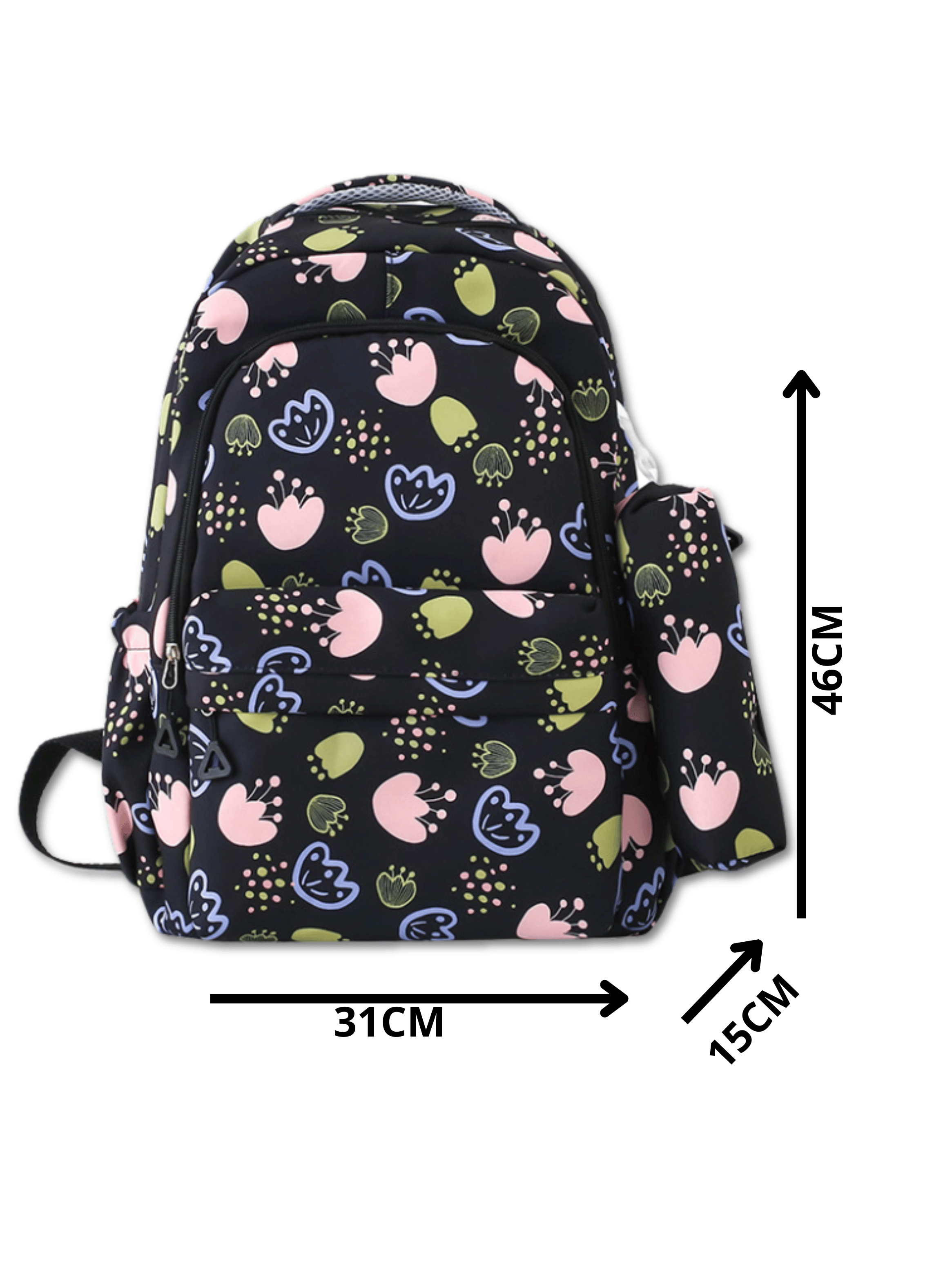 Mochila Escolar 46cm Diseño Floral Print Black-1