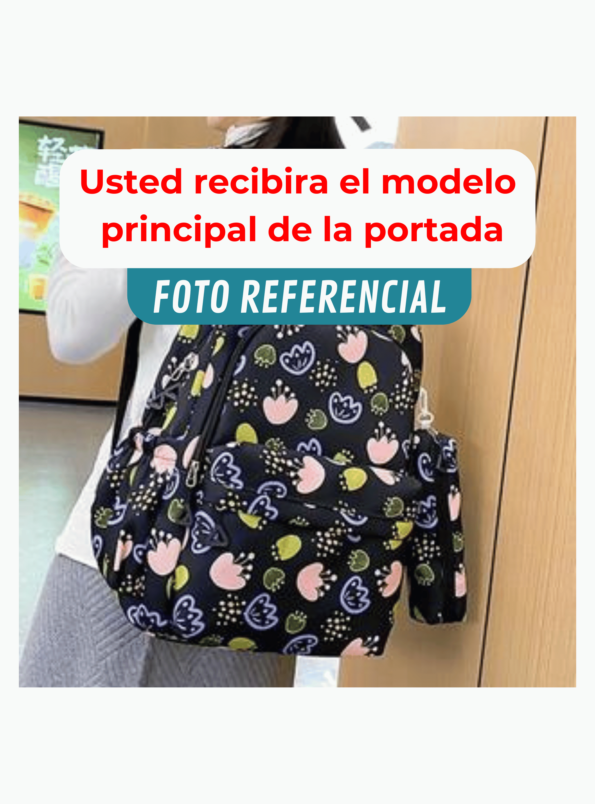Mochila Escolar 46cm Diseño Floral Print Black-4