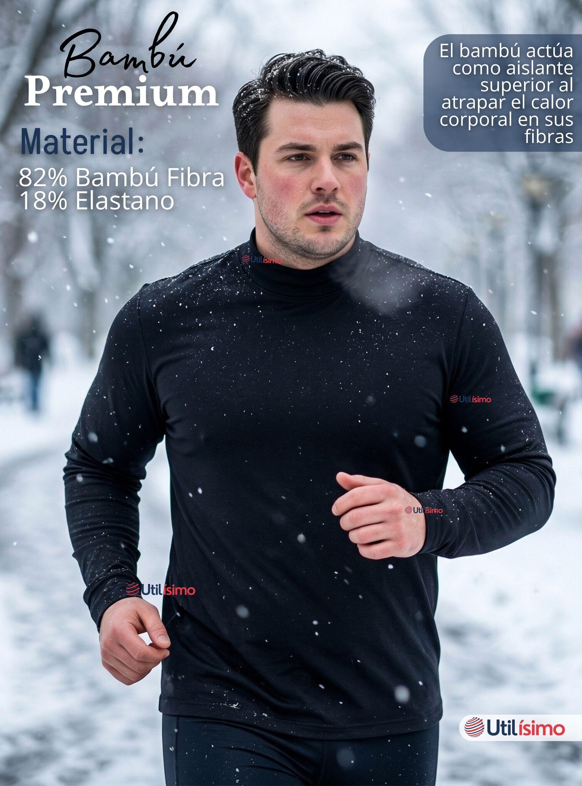 Camiseta Polera Bambú Primera Capa Cuello Beatle Manga Larga Negro Hombre-6